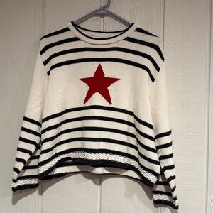 Liz Claiborne Black and White Striped Sweater with Red Star
